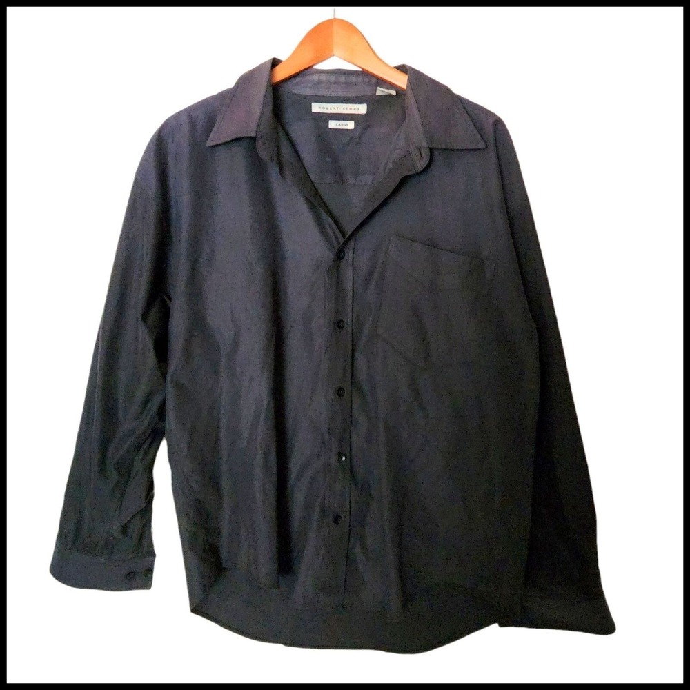 Robert Stock Button Up Shirt Sz L Large Black Long Sleeve Mens